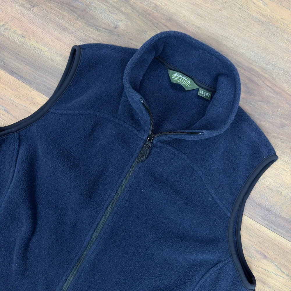 Vintage Eddie Bauer‎ Womens XL Navy Blue Fleece Full Zip Mock Neck Outdoor Vest